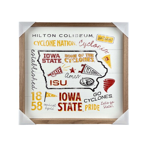 Iowa State Words & Logos Wood Framed Wall Sign (8"x8")